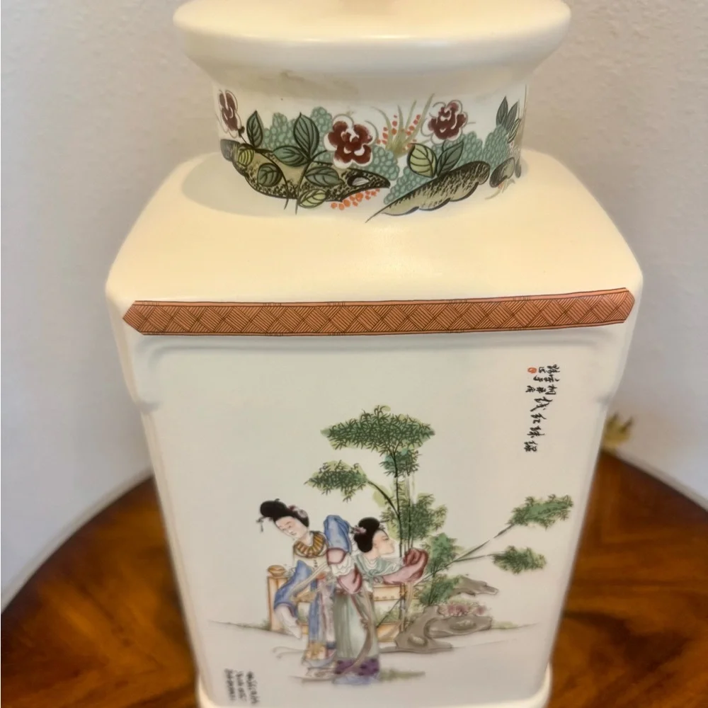 Vintage Hand Painted Porcelain Chinese Feng Cheng Table Lamp 26” - Picture 4 of 13